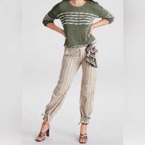 CAbi Beige Striped Joggers with Tie Accents